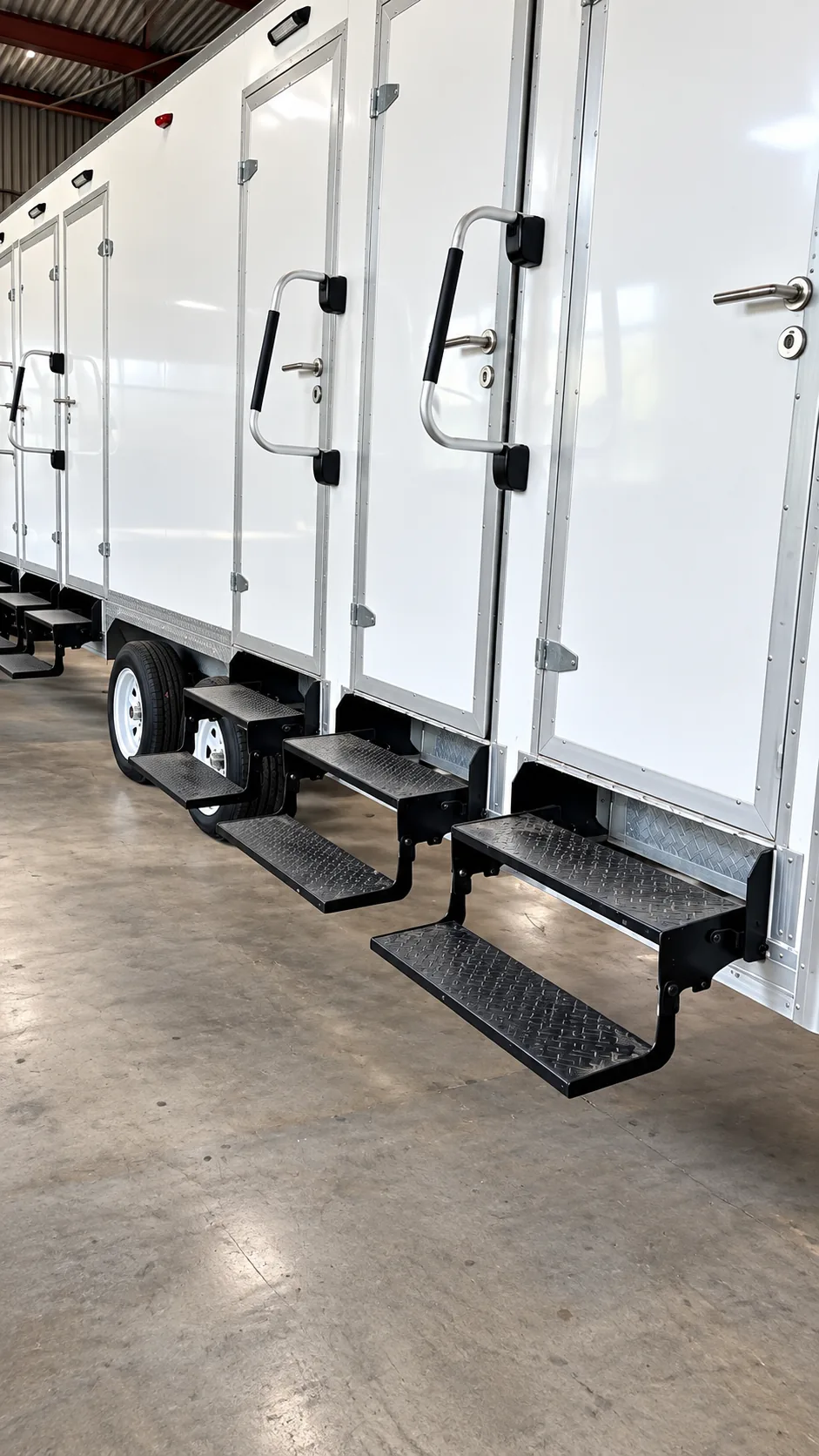 Six-stall shower and restroom combination trailer exterior