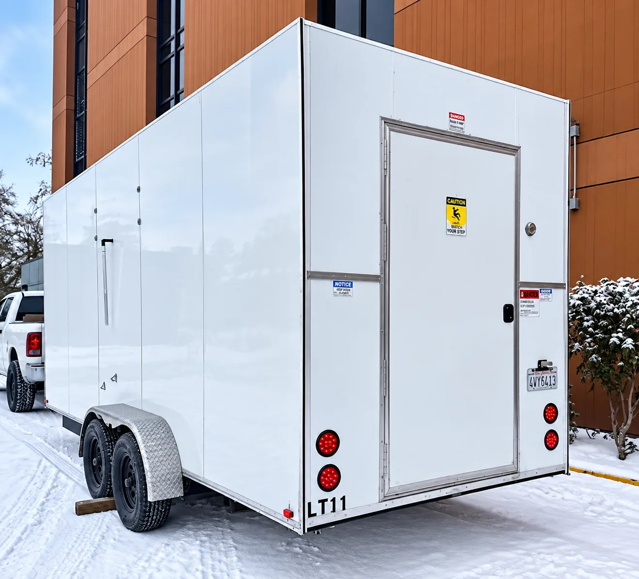 12 ft refrigerated trailer exterior with front-mounted refrigeration equipment