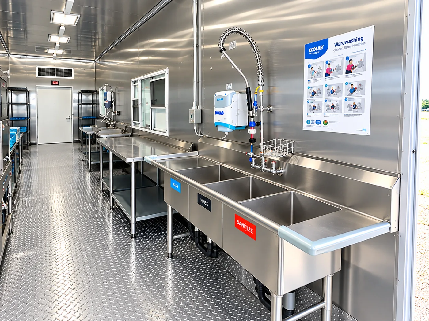 Illinois mobile commercial dishwashing trailer work area