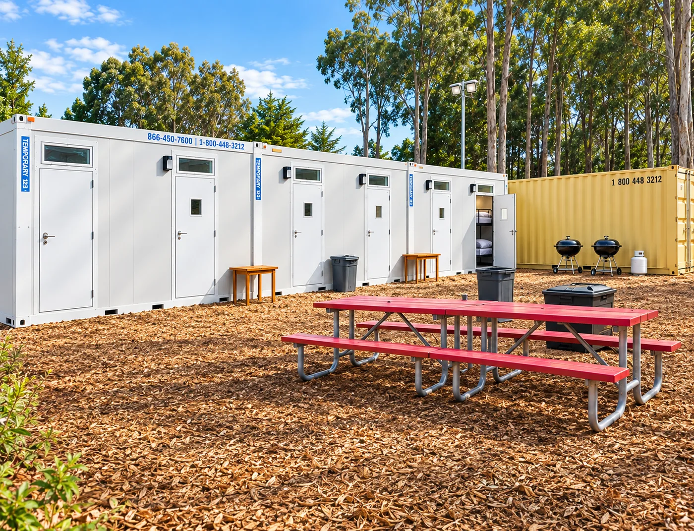 Portable accommodation unit configured for a temporary basecamp