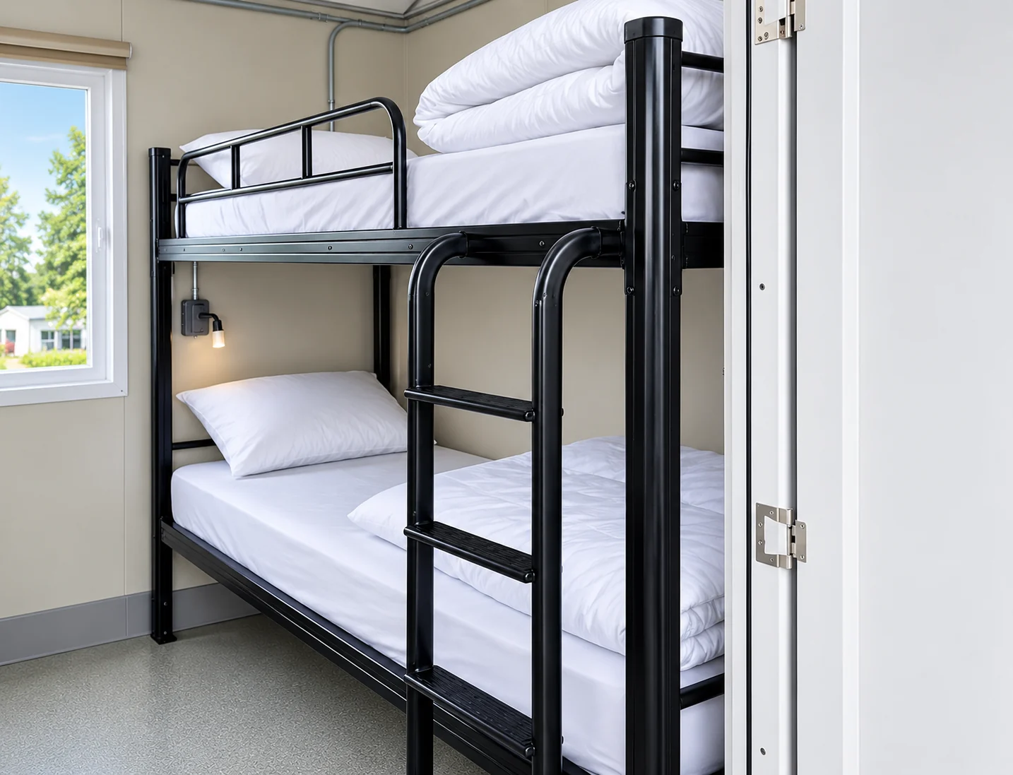 Accommodation room showing a bunk bed beside the doorway